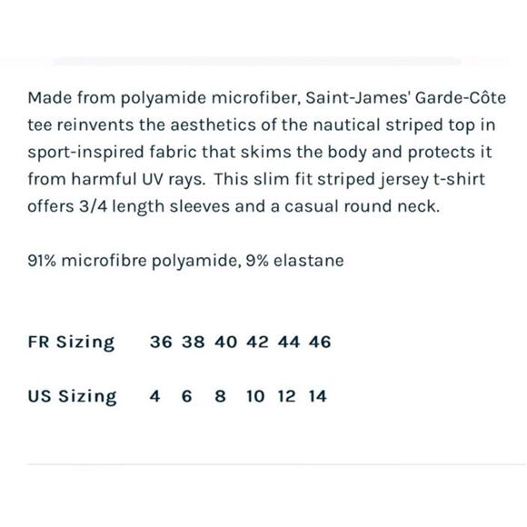 Lot Of 2 Saint James Garde Cote Striped Shirt Sz 4 3/4 Sleeve UV Nautical Preppy - Picture 7 of 16